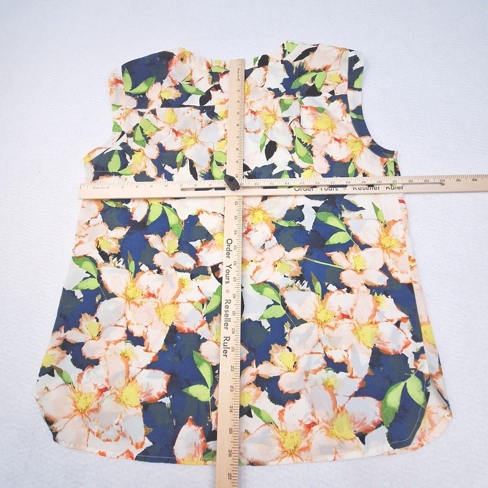 J Crew Floral Blouse Womens Large Blue Orange Sleeveless Shell Summer Top - Picture 4 of 6